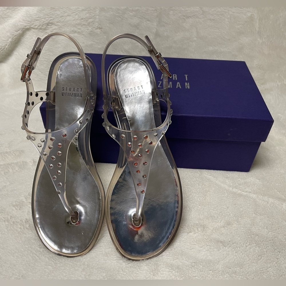 NWT Stuart Weitzman Glotacks Clear Jelly Studded Sandals in Box